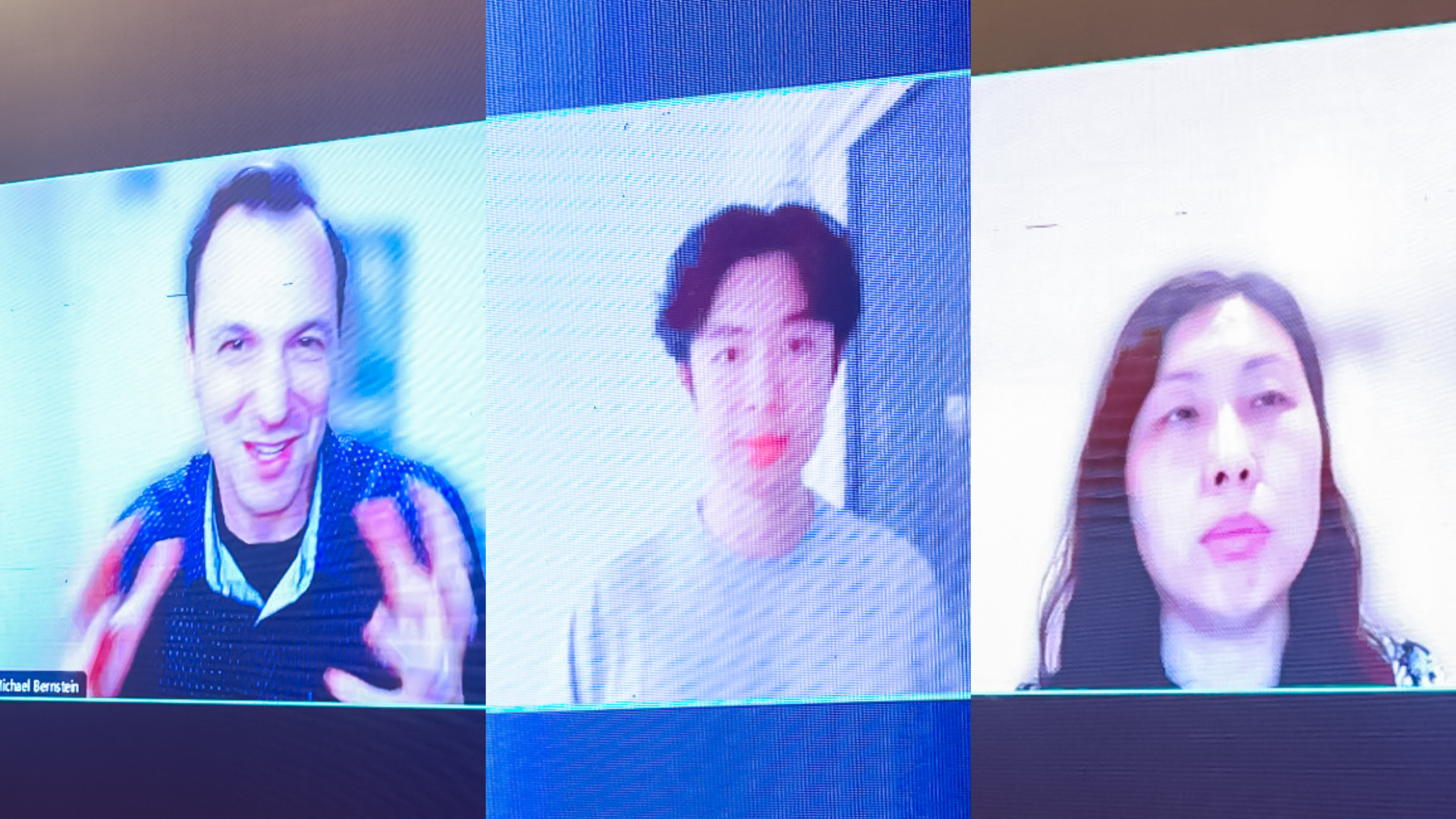 20230910-乐竞(中国)一站式服务平台计算机系与人工智能研究院基础模型研究中心联合举办首届基础大模型研讨会-嘉艺-Michael Bernstein(左)、Jason Wei(中)、Yan Liu(右)在线上作报告.jpg